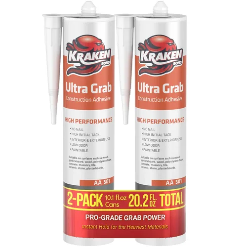 Vista 8 de Kraken Bond Adhesivo de construcción blanco resistente (1 x 10.1 onzas líquidas) Adhesivo para azulejos de curado rápido para proyectos