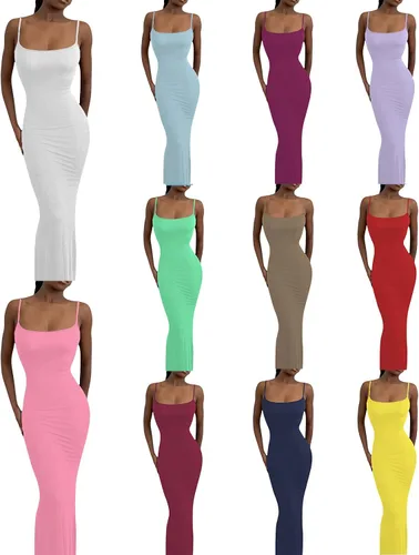 Vista 4 de Vestido largo sin mangas para mujer, largo hasta el tobillo, color sólido, tirantes delgados, vestido largo de fiesta