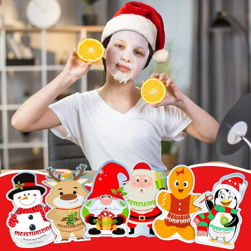 Vista 4 de Timgle 12 Piezas Rellenos de Calcetines de Navidad Máscaras Faciales a Granel para el Cuidado de la Piel Mascarillas Faciales en Hoja Regalos