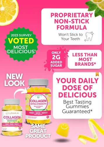 Vista 3 de Lunakai Paquete de gomitas de colágeno y vitamina E, suplementos antienvejecimiento sin OMG para hombres y mujeres, gomitas naturales con vitamina C