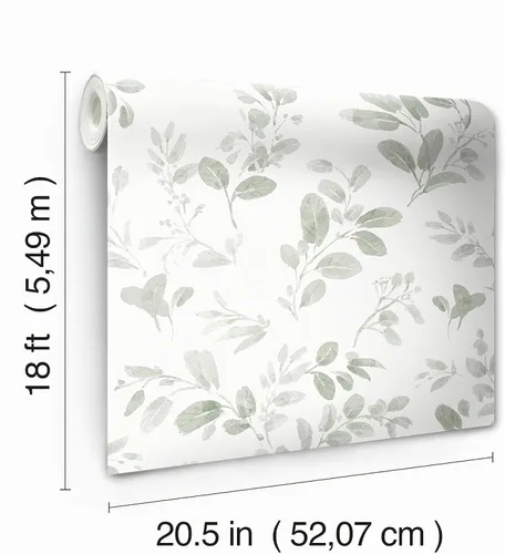 Vista 5 de RoomMates Dancing Leaves - Papel tapiz para despegar y pegar Verde/Blanco
