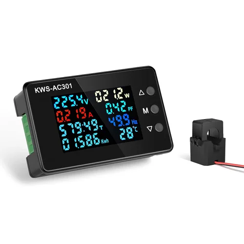 Vista 8 de Voltímetro de CA Amperímetro 50-300V 0-100A Multímetro digital 110V 220V Pantalla LCD HD Voltímetro de corriente con transformador de corriente