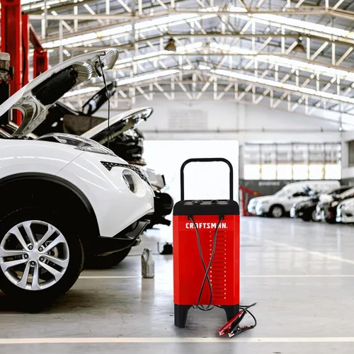 Vista 5 de CRAFTSMAN Cargador de batería de coche manual con ruedas 6A y arrancador de motor de 175A, solución 2 en 1, control por temporizador, impulso de 25