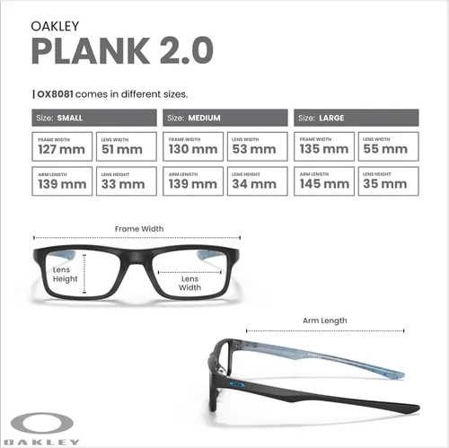 Vista 4 de Oakley Plank 2.0 OX8081 - Lentes rectangulares para hombre y mujer, kit de correa de accesorios, bolsa de microfibra