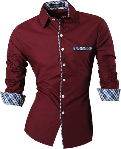 Vista 164 de jeansian - Camisas de manga larga de ajuste entallado para hombre (8397), con botones, informales y de vestir.