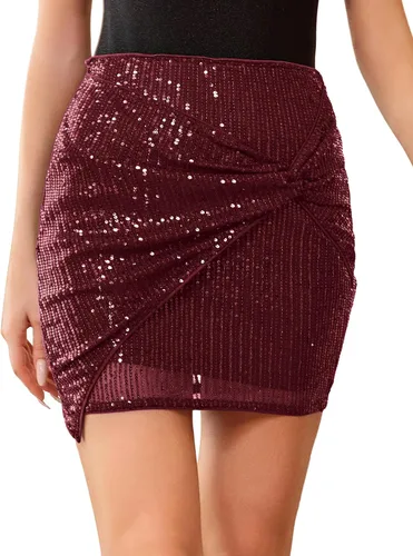 Vista 2 de Kate Kasin Minifalda de lentejuelas para mujer, cintura alta, nudo frontal, brillante, brillante, para fiestas nocturnas