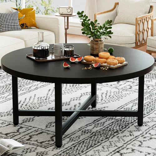 Vista 8 de Mesa de Centro, Mesas de Centro Pequeñas de 23.6", Mesas de Centro Redondas Negras para Sala de Estar, Mesa de Piso para Sentarse en el Suelo, Mesa