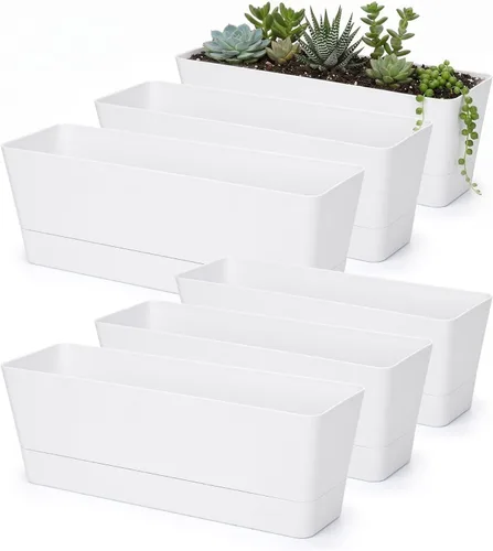 Vista 10 de GREANER - Maceta con bandeja para hierbas, 1 unidad, 12 x 3.8 pulgadas, caja rectangular para ventana, para flores o suculentas en interiores