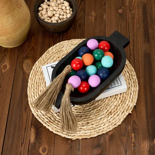 Vista 124 de OMISHE Guirnalda de cuentas de madera extra grande con cuentas de madera y borlas de 1.6 pulgadas de diámetro, cuentas decorativas rústicas de 41