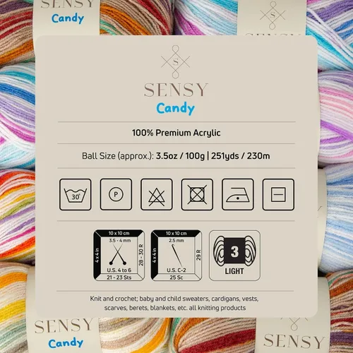 Vista 6 de Sensy Candy Yarn - Hilo de 5 madejas, 3.5 onzas, 251 yardas, multicolor para ganchillo y tejido, calibre ligero 3
