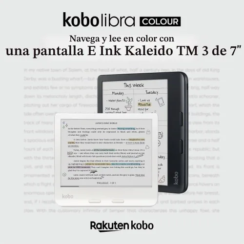 Vista 2 de Kobo Libra Colour eReader Pantalla Kaleido™ 3 de tinta E sin deslumbramiento de 7 pulgadas Opción de modo oscuro Audiolibros Resistente al