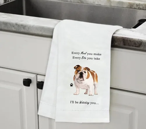 Vista 3 de E&S Pets 711-8 Toalla de cocina Bulldog Dog color blanco roto