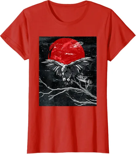 Vista 94 de Red Moon Raven - Camiseta japonesa de cuervo negro, Negro, S