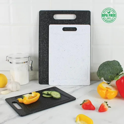 Vista 9 de COOK WITH COLOR Kitchen Essentials - Juego de tazones para mezclar con tapas y 3 tablas de cortar gruesas en blanco y negro