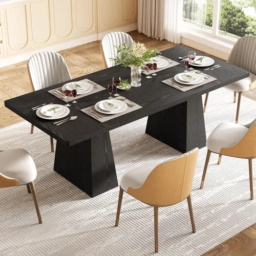 Vista 4 de LITTLE TREE Mesa de comedor para 4-6 personas, mesa de madera, muebles rectangulares con patas resistentes, mesa de cocina moderna para el hogar