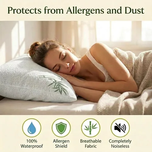 Vista 3 de Four Seasons Essentials Protectores de almohada impermeables de tamaño estándar (juego de 2) – Viscosa natural derivada de bambú – Fundas