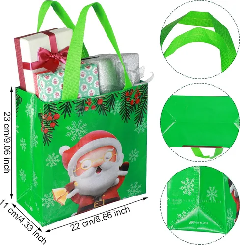 Vista 5 de Xuniea Paquete de 12 bolsas reutilizables de Navidad a granel con asas, bolsas de regalo de Navidad, multifuncionales, no tejidas, para compras