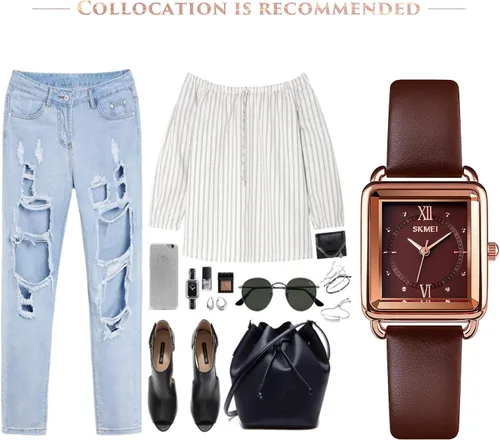 Vista 7 de SKMEI Reloj de mujer elegante reloj de pulsera rectangular de cuero para damas reloj analógico de cuarzo impermeable para mujer