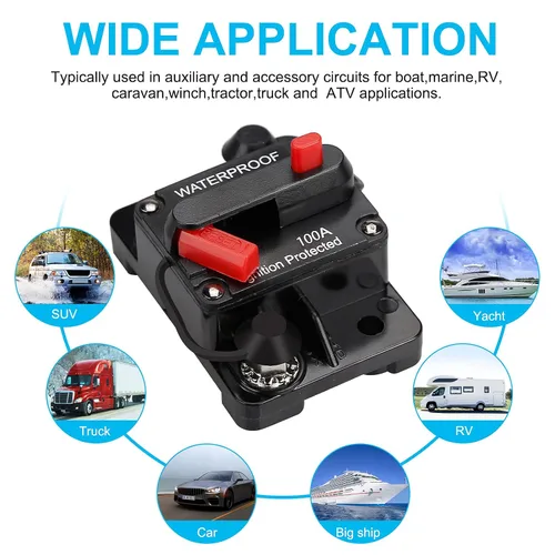 Vista 7 de Portafusibles de 100 amperios, disyuntor de audio, inversor de fusibles de restablecimiento, soporte de fusible de 12 V-48 V CC, reemplazar