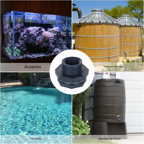 Vista 6 de 10 unidades de montaje de mamparo de PVC de 1 pulgada, conector de tanque de agua de doble rosca para barriles de lluvia, acuarios, tanques de agua