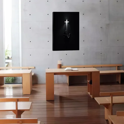 Vista 4 de Arte de pared cristiano enmarcado, póster de fe de redención, cruz y manos, impresión en lienzo en blanco y negro, pintura religiosa, imagen