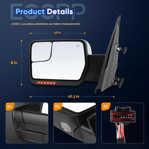 Vista 4 de ECCPP Par de espejos de remolque con Ford 2004-2014 para F150 1997-1999