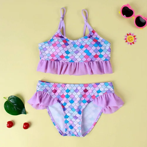 Vista 2 de Anbaby Conjunto de traje de baño de 2 piezas para niña pequeña bikini con volantes para niñas