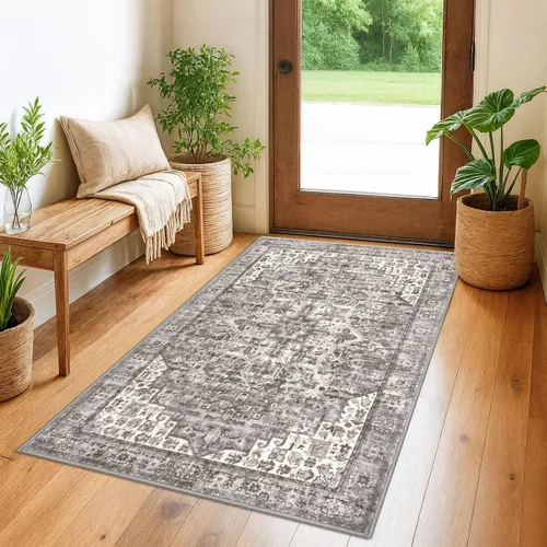 Vista 152 de SIILOOM Alfombra lavable de 2 x 3 pies, alfombra suave color taupe ceniza para entrada, tapete antideslizante para puerta de interior, tapete