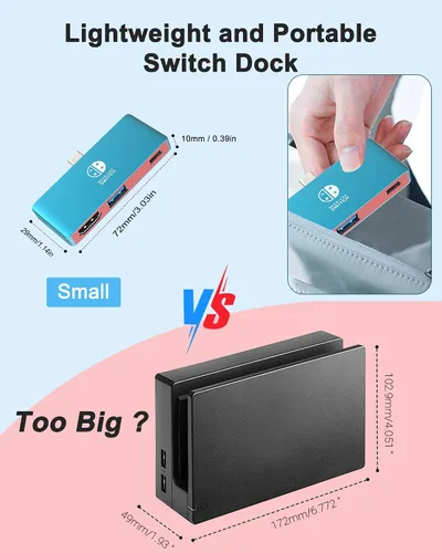 Vista 3 de Switch Dock para Nintendo Switch OLED, estación de acoplamiento para TV, adaptador USB C a HDMI para Steam Deckportátil, accesorios Nintendo Switch