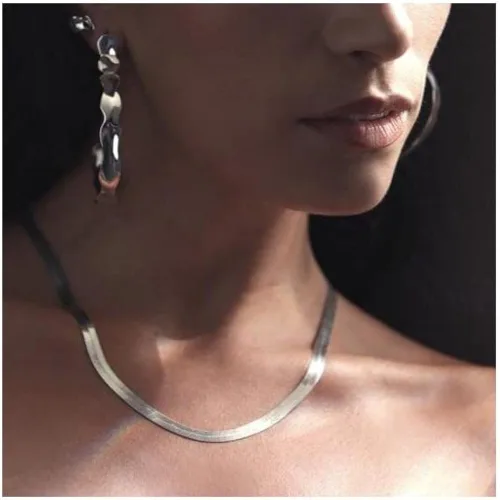 Vista 4 de Verona Jewelers Collar de plata de ley de 0.217in, flexible, cadena mágica de serpiente plana, cadena plana lisa para hombres y mujeres