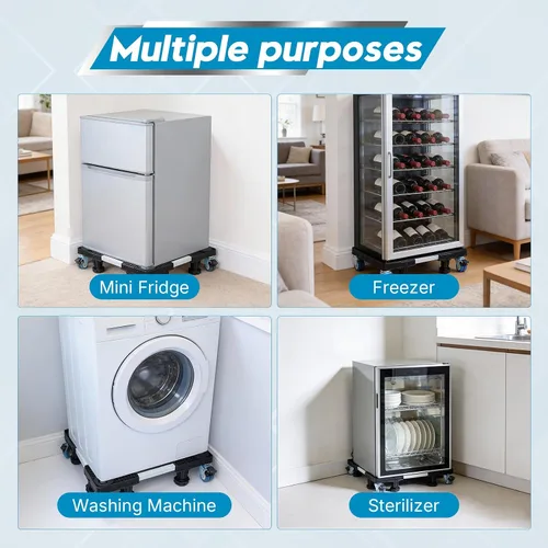Vista 12 de I'SMARTMOON Mini soporte ajustable para refrigerador con ruedas, resistente para refrigerador pequeño, lavadora, congelador, enfriador de vino, se