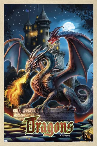 Vista 7 de Trends International PD Moreno - Póster de pared de castillo de dragón, 22.4 pulgadas de largo x 14.7 pulgadas, versión enmarcada en madera