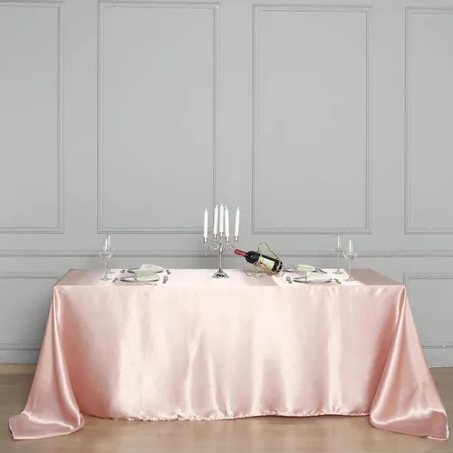 Vista 4 de BalsaCircle - Mantel rectangular de satén rosa polvoriento, 90 x 132 pulgadas, mantel para mesa de boda, fiesta, recepción, eventos, cocina y comedor