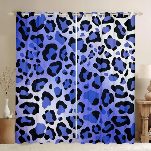 Vista 40 de Feelyou Purple Leopard Print Blackout Curtains Black Wild Safari Darkening Drapes for Bedroom Living Room Decor Cheetah Fur Wildlife Thermal
