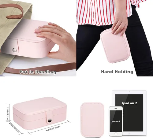 Vista 6 de Caja de joyería pequeña organizador de joyería de viaje para mujer caja de almacenamiento pequeña de 2 capas estuche de joyería para anillo collar