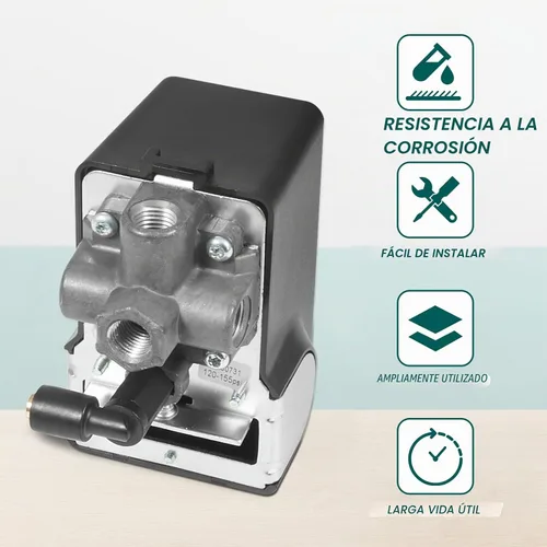 Vista 3 de AUTOBABA Interruptor de Presión Compatible con Condor MDR 11/11 EA 26 AMP 120/240 Voltios 120-155 PSI 4 Puertos con Descarga 220 Voltios 110 Voltios