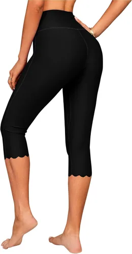 Vista 2 de ATTRACO Pantalones de natación para mujeres de cintura alta, capris de natación, pantalones cortos de natación, leggings de natación