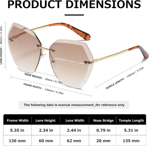 Vista 4 de AEVOGUE - Los lentes de sol para mujer, sin bordes, lentes de corte de diamante, de tamaño grande (AE0534)