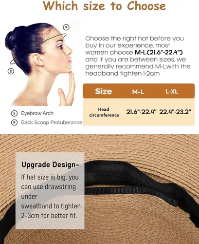 Vista 6 de FURTALK Sombrero de paja para mujer, con protección UV, plegable, plegable, para verano, con protección UV Negro
