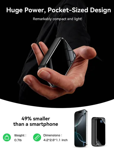 Vista 3 de Cargador portátil 50000mAh, banco de energía 50% más pequeño Negro