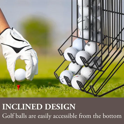 Vista 3 de MyGift Golf Ball Basket Holder - Matte Black Metal Wire Golf Ball Dispenser and Countertop Display Rack