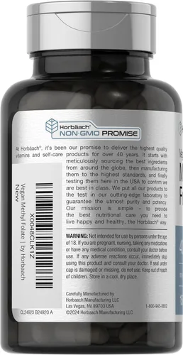 Vista 3 de Horbäach Metil Folato 400 mcg 150 Cápsulas Veganas Sin OMG, sin gluten Suplemento dietético