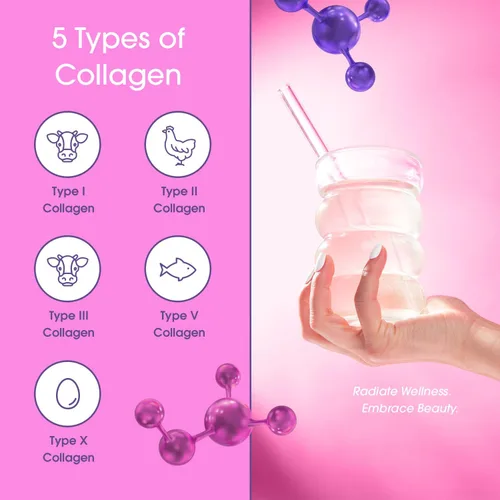 Vista 4 de Obvi Péptidos de colágeno múltiple, ácido hialurónico y vitamina C en polvo, colágeno bovino hidrolizado para cabello, piel, uñas y articulaciones