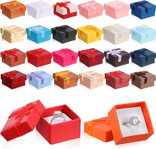 Vista 14 de Yinkin Juego de 120 cajas de regalo de anillo de cartón con lazo, cuadrado, varios colores, pequeño, caja de joyería dura para cumpleaños, 6