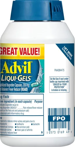 Vista 14 de Advil Liqui-Gels - Analgésico y reductor de fiebre, medicamento para el dolor para adultos con ibuprofeno 200 mg para dolor de cabeza, dolor