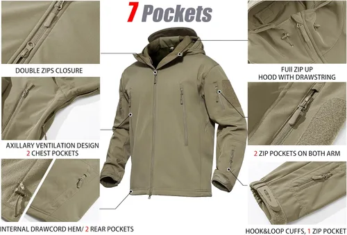 Vista 6 de MAGCOMSEN - Chaqueta táctica con capucha para hombre, impermeable, suave, abrigo de invierno