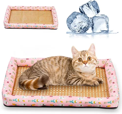 Vista 10 de Cama de enfriamiento de ratán de hielo para gatos y perros, alfombrilla de hielo para mascotas, tapete de enfriamiento de verano para mascotas