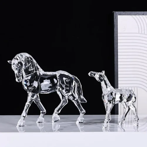 Vista 7 de Estatua acrílica transparente de yegua y potro, regalos de caballo para mujeres, estatua y escultura de caballo Luxur con acabado de cristal similar