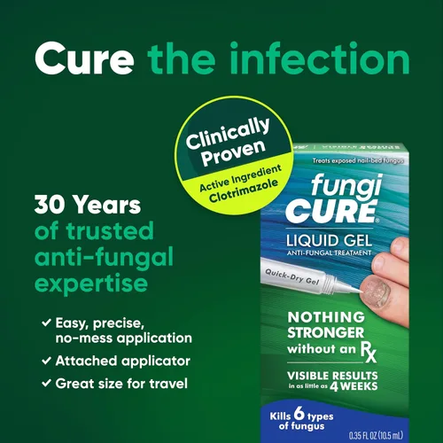 Vista 4 de FUNGICURE Gel Líquido Medicado - Fuerza Máxima 0.35 Onzas Líquidas Cures fungal infections & kills 6 types of fungus. Clinically proven