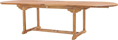 Vista 5 de Mesa de extensión doble ovalada para patio al aire libre, hecha de madera maciza de teca de grado A